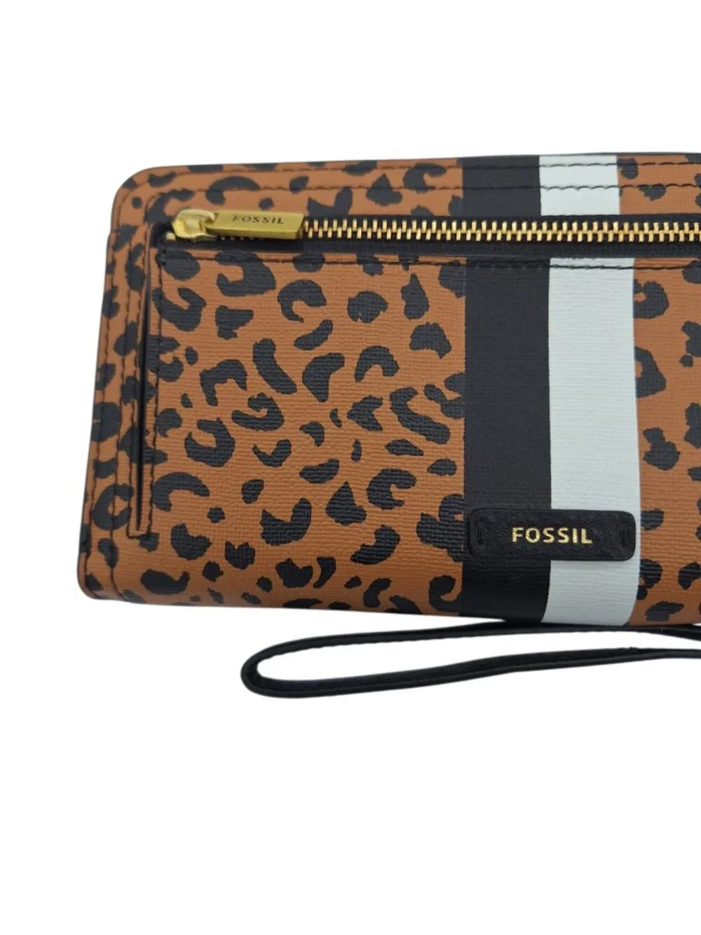 Fossil Logan Full Zip Around Leopard Print Wallet Clutch